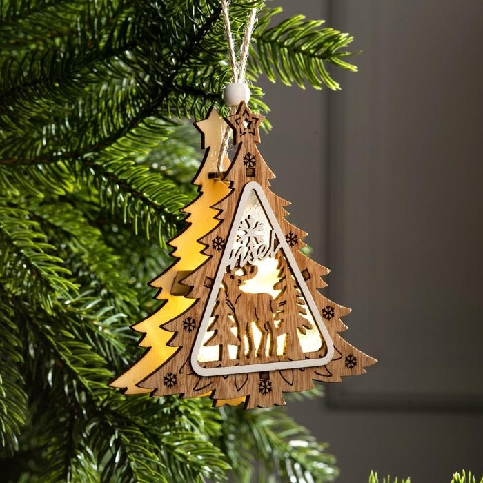 Ёлочная игрушка &laquo;Ёлочка с оленем&raquo;, от батареек, свечение тёплое белое