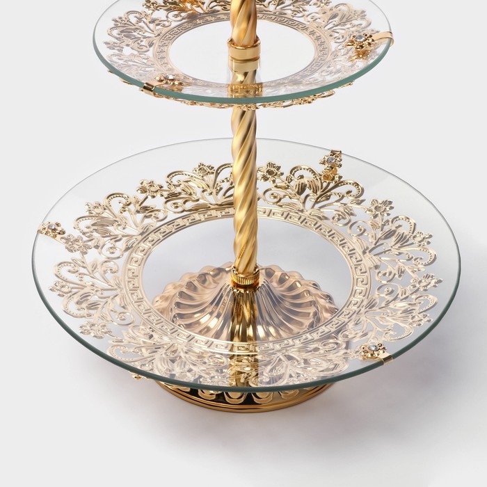 Этажерка - фруктовница круглая &laquo;Расцвет&raquo;, 2 яруса, d=18/29 см, высота 48 см, стекло