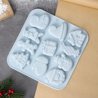 Форма для выпечки новогодняя Доляна &laquo;Новогоднее чудо&raquo;, 18,8&times;18,3&times;1,5 см, 11 ячеек, цвет серый