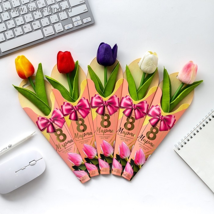 Ручка прикол шариковая синяя паста &laquo;Тюльпан&raquo; подарочная на 8 марта МИКС