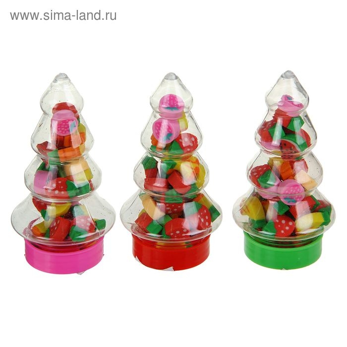 Набор ластиков фигурных, 30 шт., фигурки в бутылочке пластиковой &laquo;Елочка&raquo;, МИКС