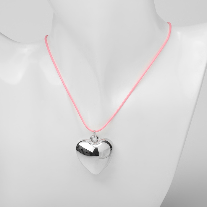 Кулон на шнурке &laquo;Сердце&raquo; объёмное, цвет серебро с розовым, 30+5 см