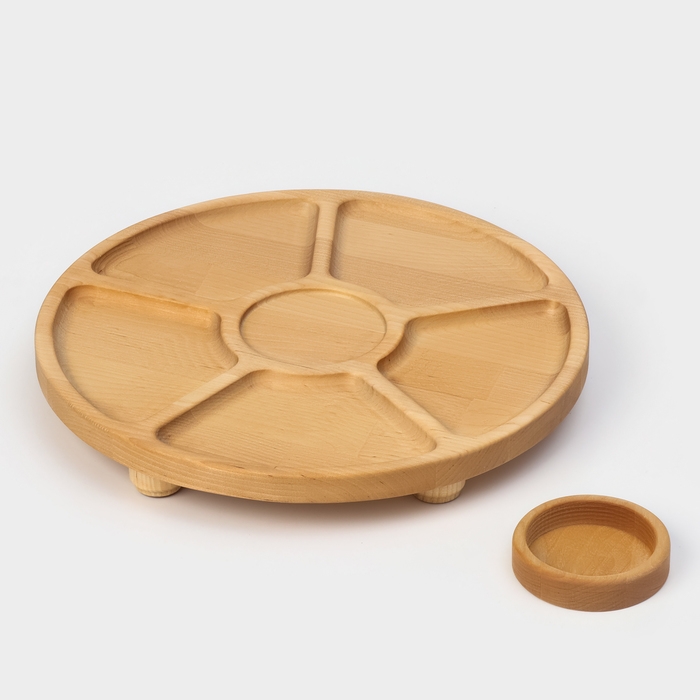 Подарочный набор деревянной посуды Adelica &laquo;Фортуна&raquo;, менажница на ножках с соусницей, d=30 см, 70 мл, берёза