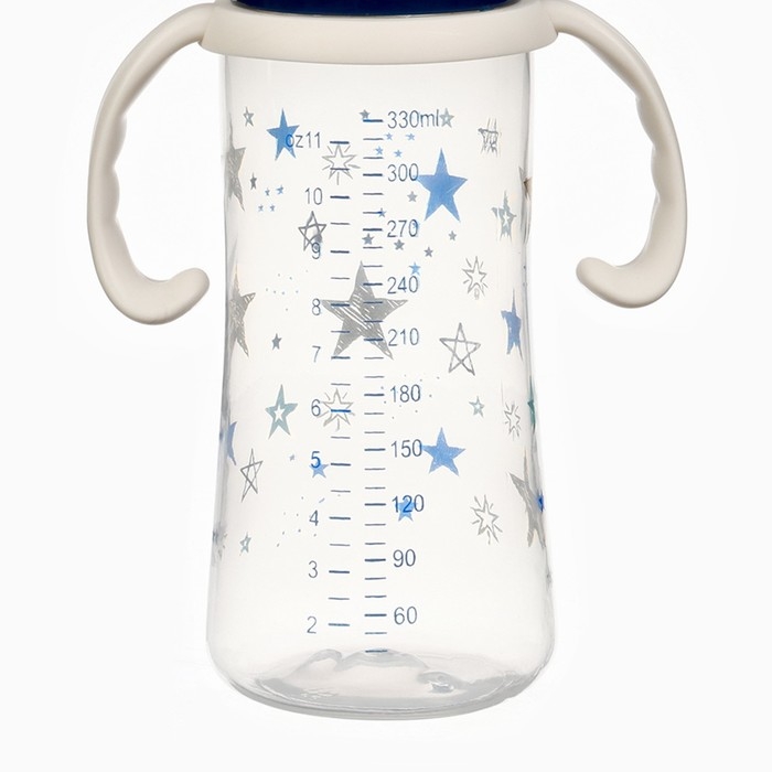Бутылочка для кормления &Oslash;50мм ШГ, &laquo;Звезды&raquo;, 330мл, +3мес., цвет темно-синий, ручки молочные   984417