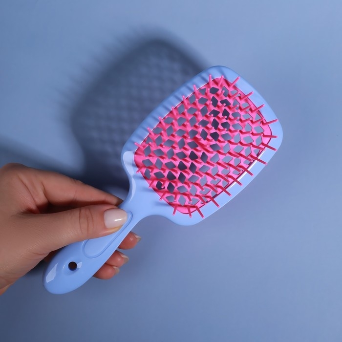 Расчёска массажная, широкая, вентилируемая, 8,5 &times; 20,5 см, PVC коробка, цвет голубой/розовый