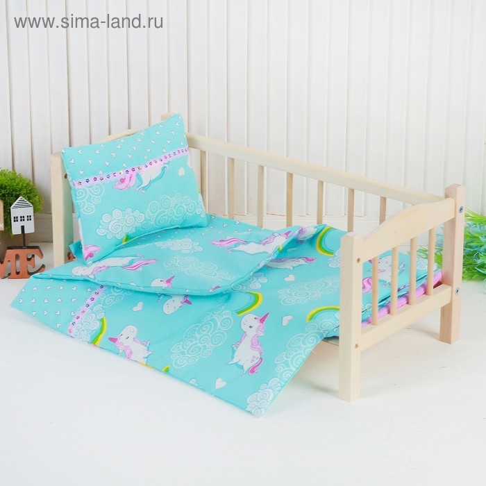 Постельное бельё для кукол &laquo;Единорог на голубом&raquo;, простынь, одеяло, подушка