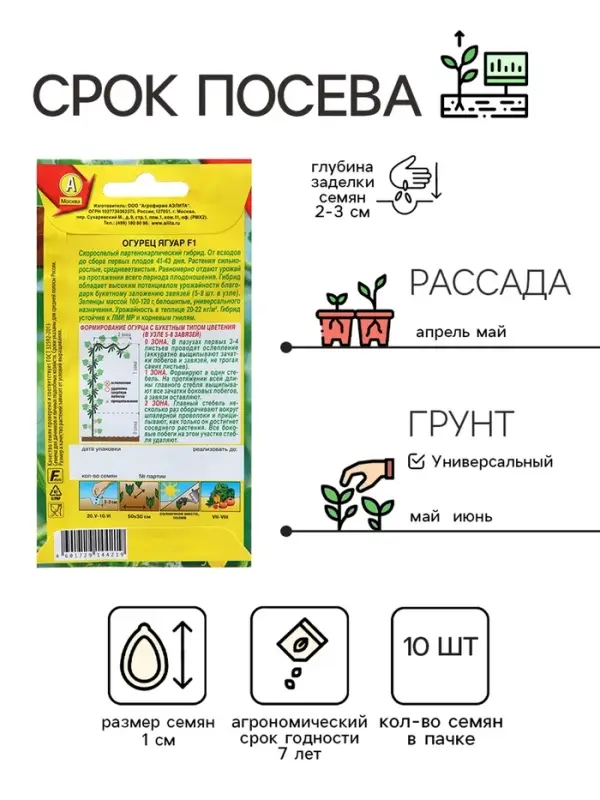 Семена Огурец Ягуар F1   Парт Ц/П 10шт
