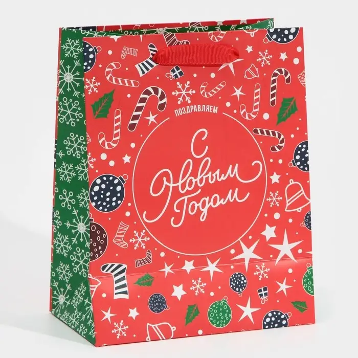Пакет подарочный новогодний ламинированный &laquo;Снежинки&raquo;, MS 18 х 23 х 10 см
