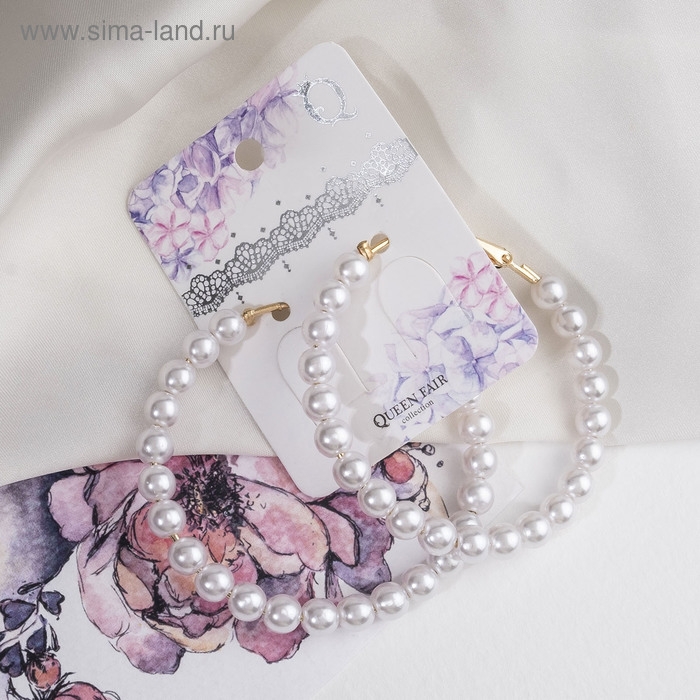 Серьги-кольца &laquo;Нежность жемчуга&raquo; кольца средние, цвет белый в золоте, d=5,5 см