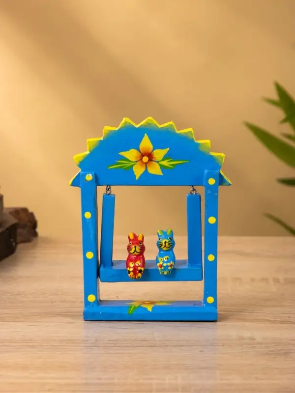 Сувенир "Зайки на качелях" дерево 11х5,4х14,4 см, цв. синий