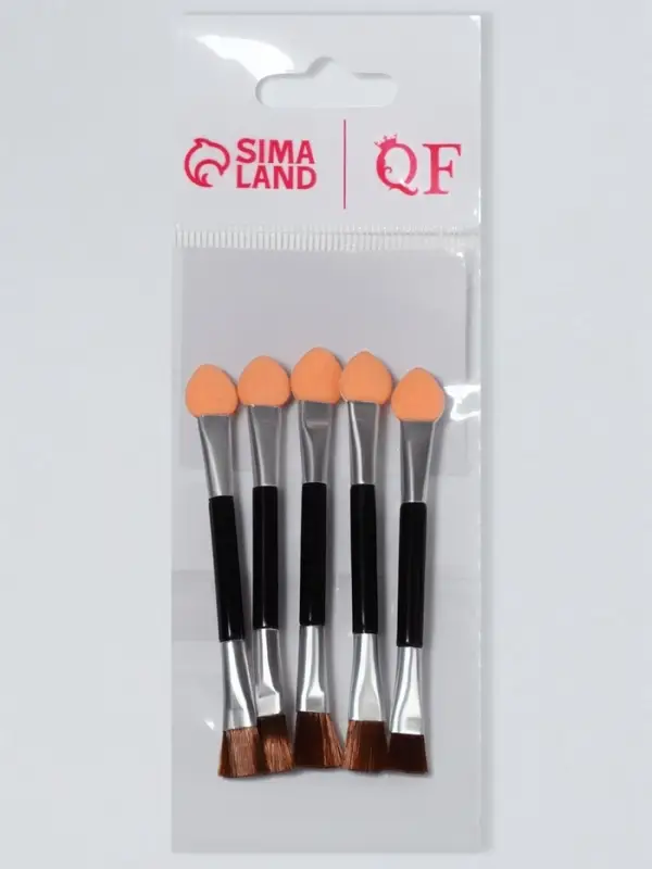 Набор аппликаторов для теней, с кистью, двусторонние, 5 шт, 7,5 см, цвет чёрный/серебристый