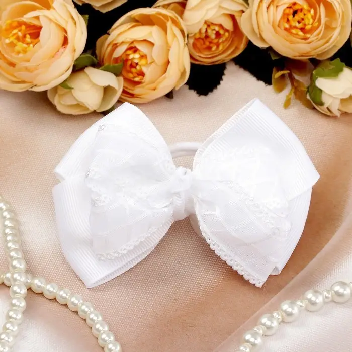 Резинка для волос &laquo;Школьница&raquo;, бант клеточка, 9 см, белая