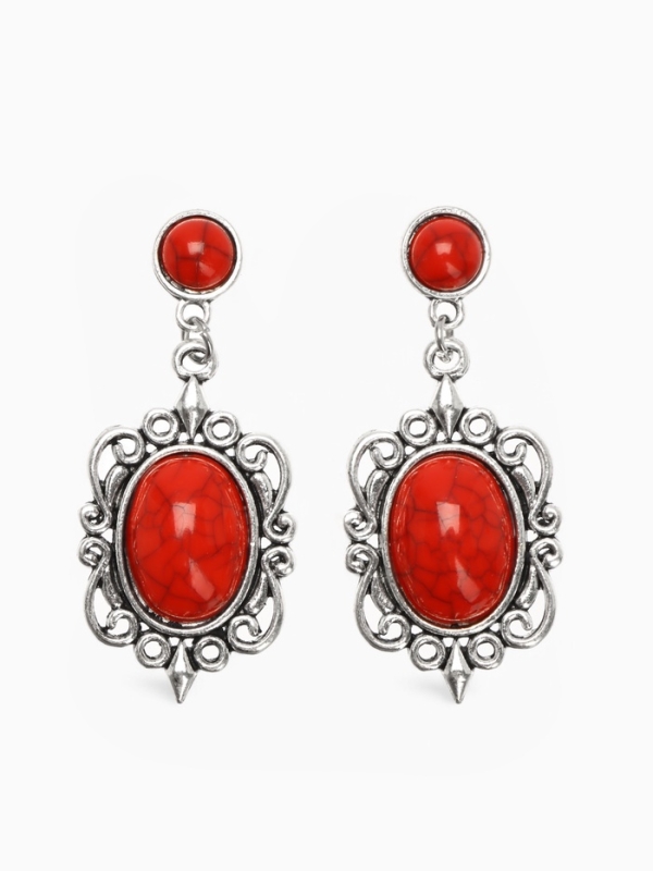 Серьги &laquo;Капля&raquo; винтаж, красные в чернённом серебре