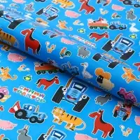 Бумага упаковочная глянцевая, Синий трактор, 70х100 см