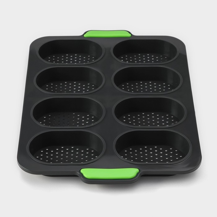Форма для выпечки с перфорацией &laquo;Булочки&raquo;, силикон, 34,5&times;23&times;2,5 см , 8 ячеек (9,5&times;6,3&times;2,4 см), чёрная