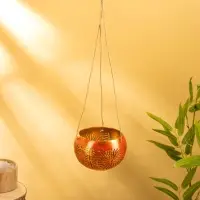 Подсвечник подвесной из кокоса, 11-14 см, красно-золотой