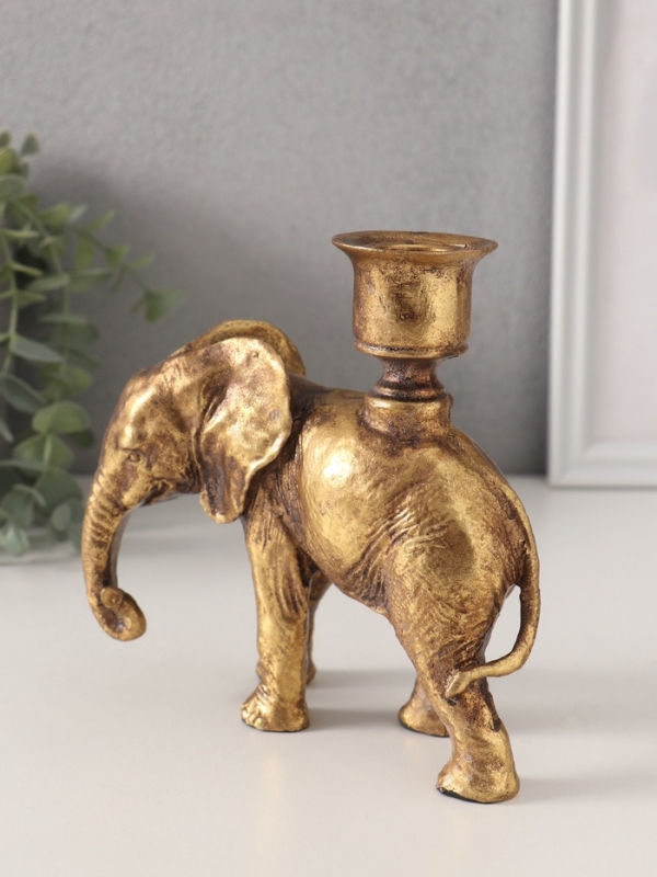 Подсвечник полистоун на 1 свечу "Индийский слон" золото 14х6х15 см