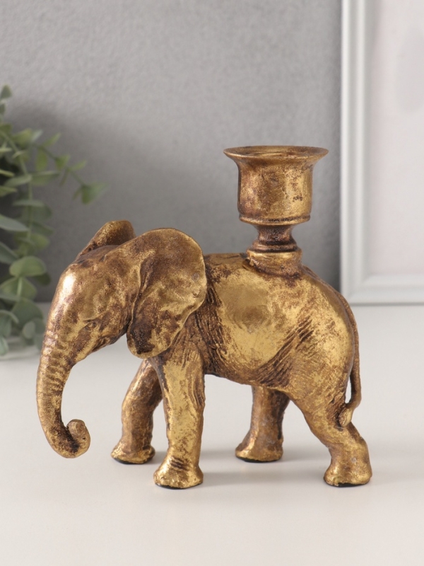 Подсвечник полистоун на 1 свечу "Индийский слон" золото 14х6х15 см