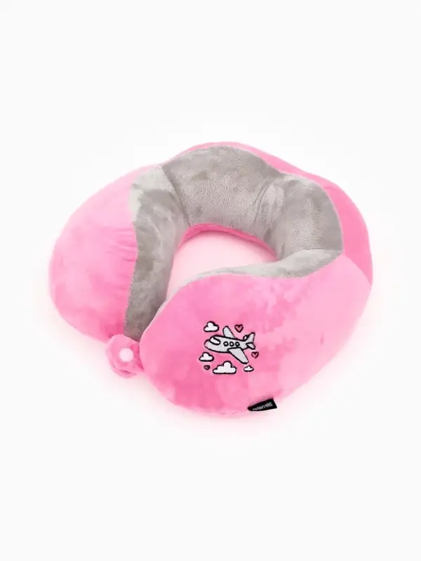 Подушка для путешествий бархатная формовая "Самолет", розовая