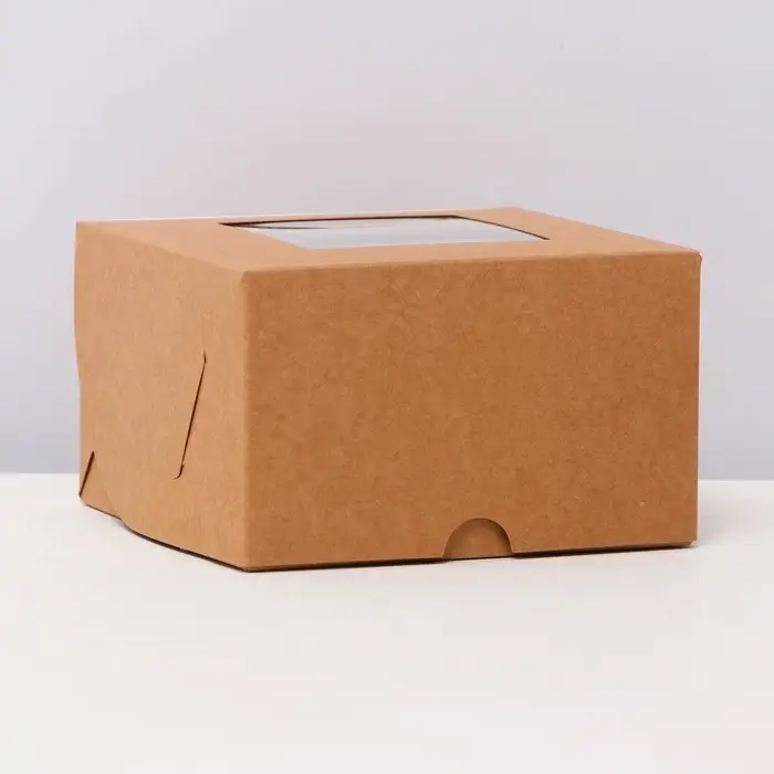 Коробка для 4 мини - капкейка крафт с окном, 13&times;13&times;8 см