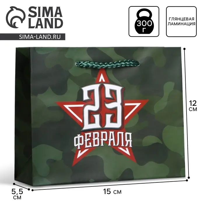 Пакет подарочный ламинированный, упаковка, &laquo;С 23 февраля&raquo;, S 15 х 12 х 5.5 см