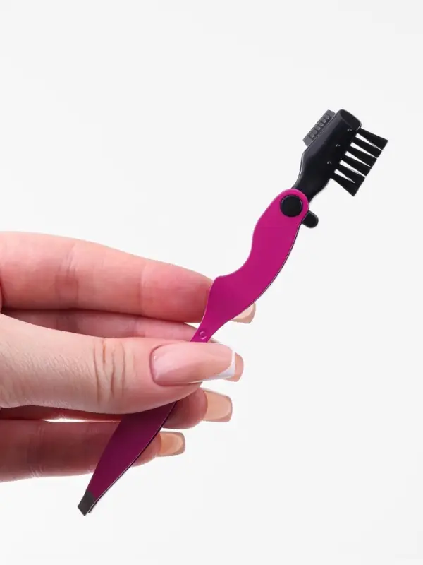 Щеточка и пинцет д/бровей и ресниц складная 10,5см металл/пластик МИКС пакет QF