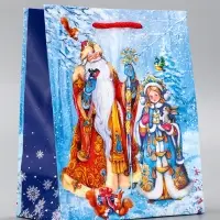 Пакет подарочный новогодний ламинированный, &laquo;Дед Мороз и Снегурочка&raquo; , 18&times;10&times;22.3 см