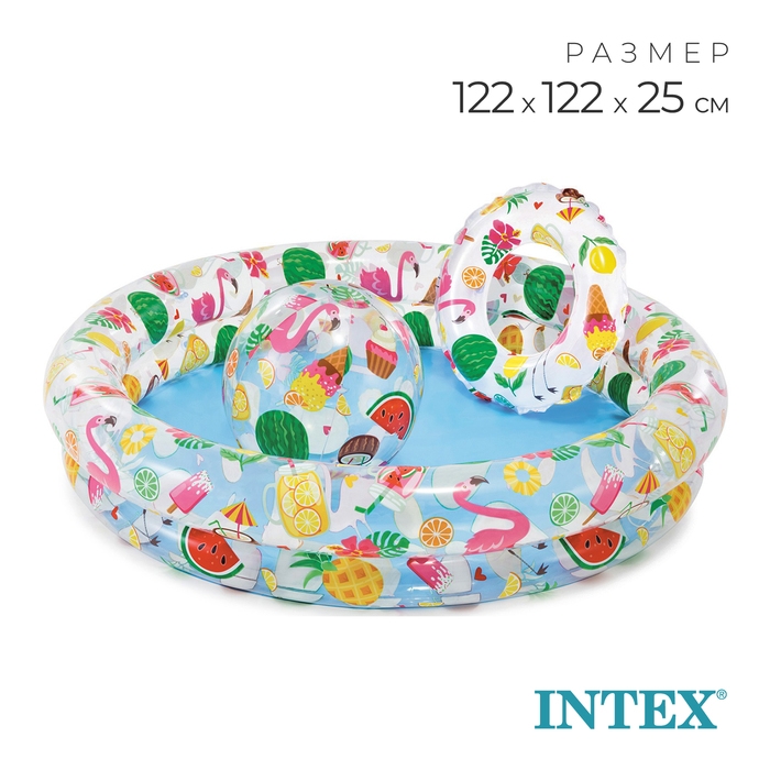 Бассейн надувной &laquo;Фрукты&raquo;, 122 х 25 см, с кругом и мячом, от 2 лет, 59460NP INTEX