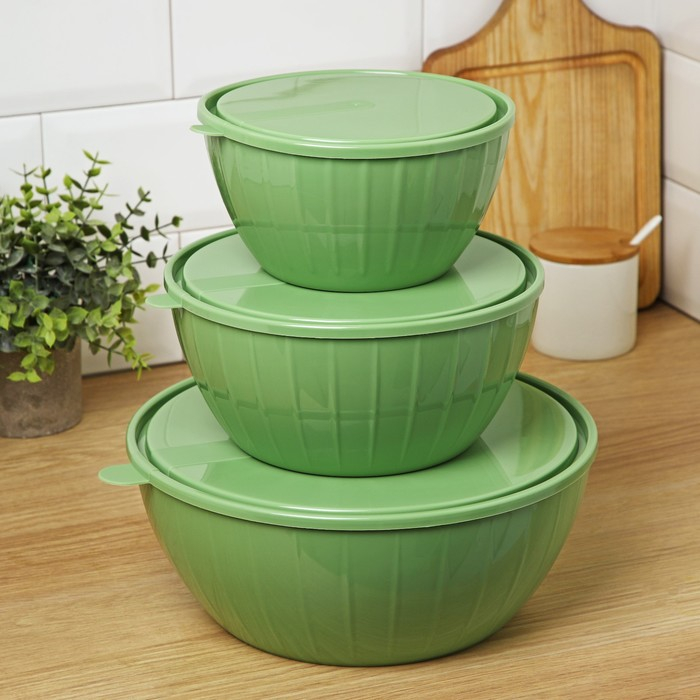 Набор пластиковых салатников с крышками &laquo;Bono&raquo;, 3 шт: 5 л, 2,8 л, 1,7 л, цвет микс