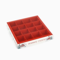 Коробка под 16 конфет с ячейками &laquo;Снежные домики&raquo;, 19 х 19 х 3 см