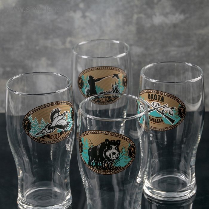 Бокал стеклянный для пива &laquo;Тюлип. На охоте&raquo;, 570 мл, рисунок МИКС