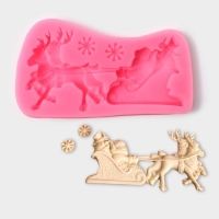 Молд новогодний &laquo;Упряжка&raquo;, силикон, 13&times;7,5&times;1,2 см, цвет розовый
