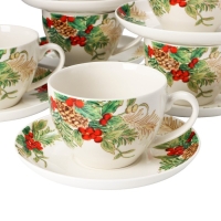 Сервиз фарфоровый чайный Доляна &laquo;Рождество&raquo;,12 предметов: 6 чашек 280 мл, 6 блюдец, d=15 см