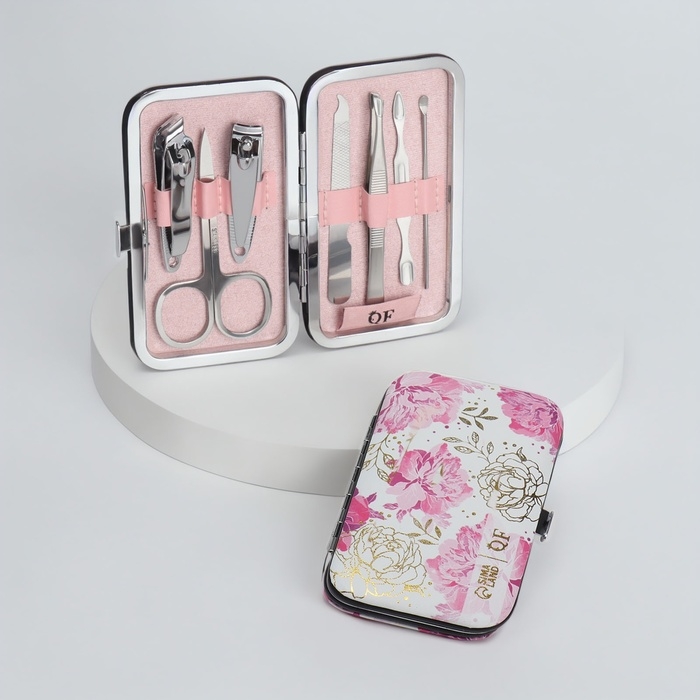 Набор маникюрный &laquo;Нежные пионы&raquo;, 7 предметов, в футляре