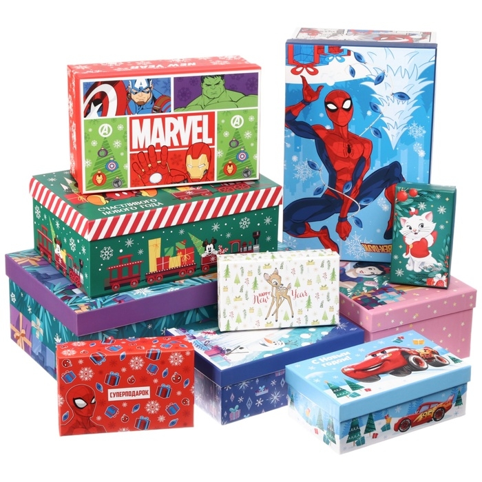 Новый год. Набор коробок 10 в 1 "С Новым годом!", Disney зеленая