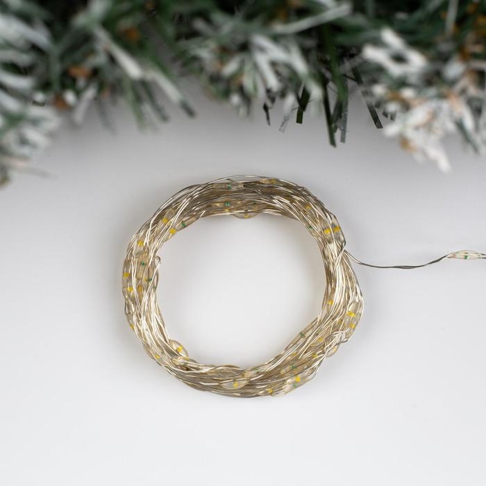 Гирлянда &laquo;Нить&raquo; 5 м роса, IP20, серебристая нить, 100 LED, 2 режима, батарейка AAх3 (не в комплекте), свечение тёплое белое