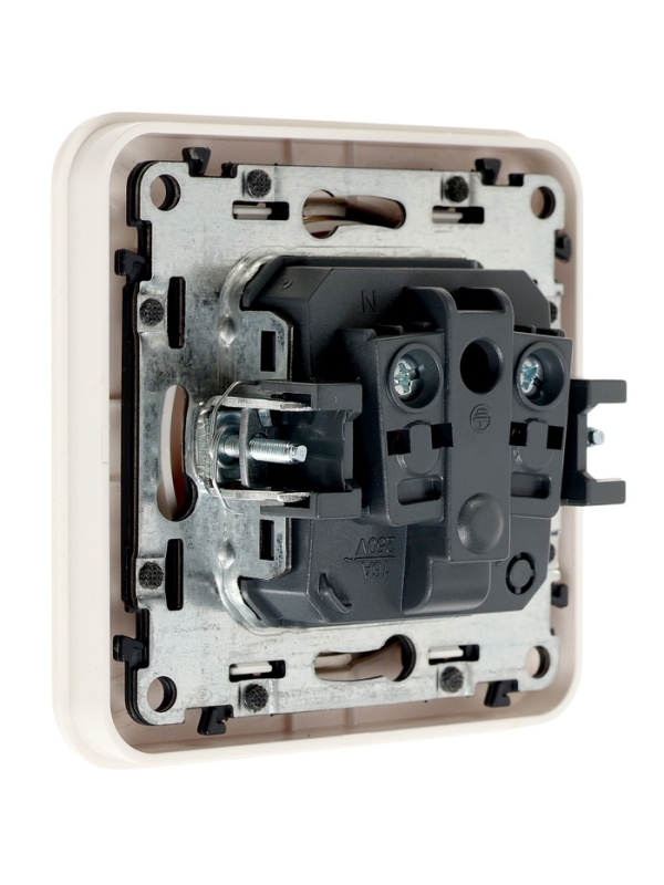 Розетка одноместная, серия "Circular", 10 А, скрытая, без з/к, белая, серебристая рамка