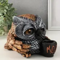 Копилка "Сова с чашкой" 15х18 см, бронза с серебром