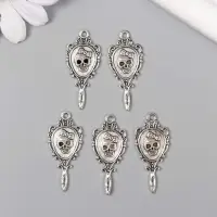 Декор для творчества металл "Ажурное зеркало с черепом" серебро 3,4х1,5 см