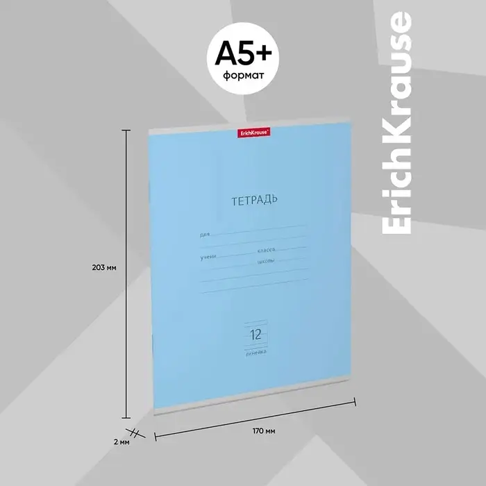 Тетрадь 12 листов в линейку ErichKrause &laquo;Классика&raquo;, обложка мелованный картон, блок офсет, белизна 100%, МИКС