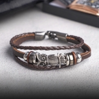 Браслет кожа &laquo;Совушка&raquo;, цвет коричневый в чернёном серебре,20 см