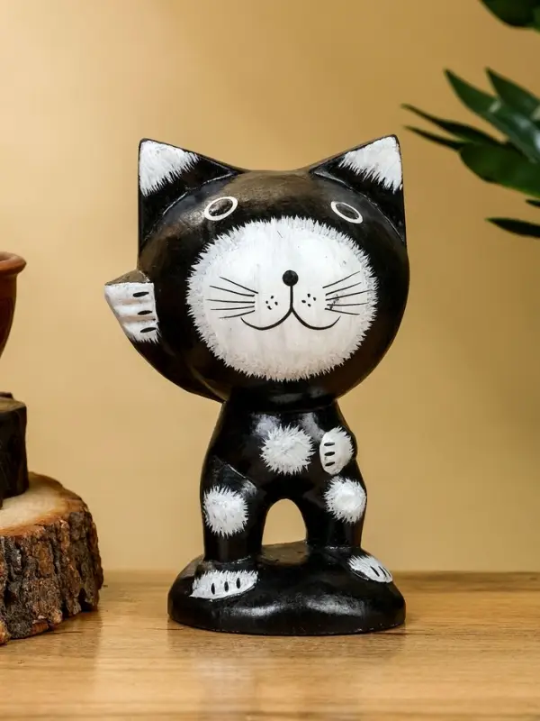 Сувенир "Кот рыбак" дерево 10х10х16 см, цв. чёрно-белый