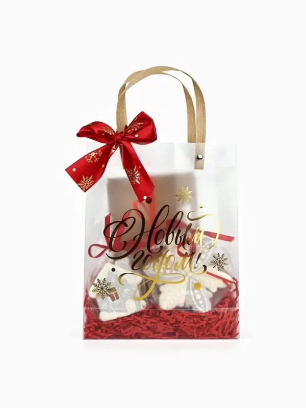 Подарочный пакет с наполнителем,лентой и гирляндой, 20 &times; 8 &times; 25 см