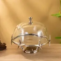 Тортовница со стеклянной крышкой "Звёзды" алюминий 21х21х23 см