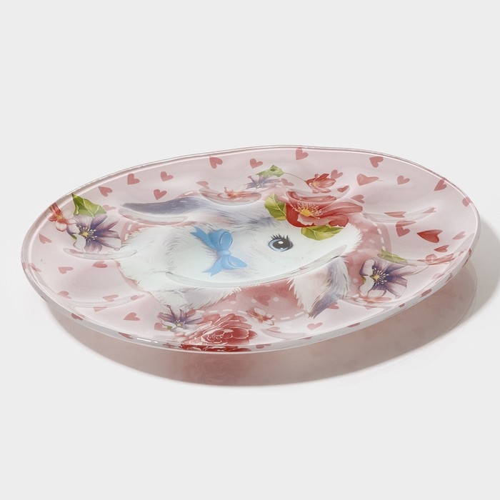 Подставка стеклянная для яиц Доляна &laquo;Цветочный зайка&raquo;, 10 ячеек, 24&times;20,6 см, цвет розовый