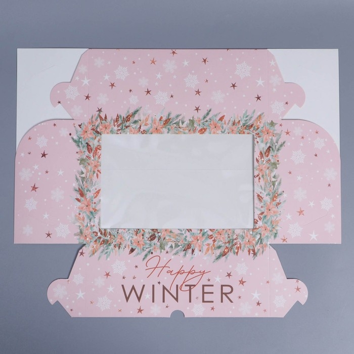 Коробка складная на 6 капкейков с окном &laquo;Happy winter&raquo;, 25 х 17 х 10 см, Новый год