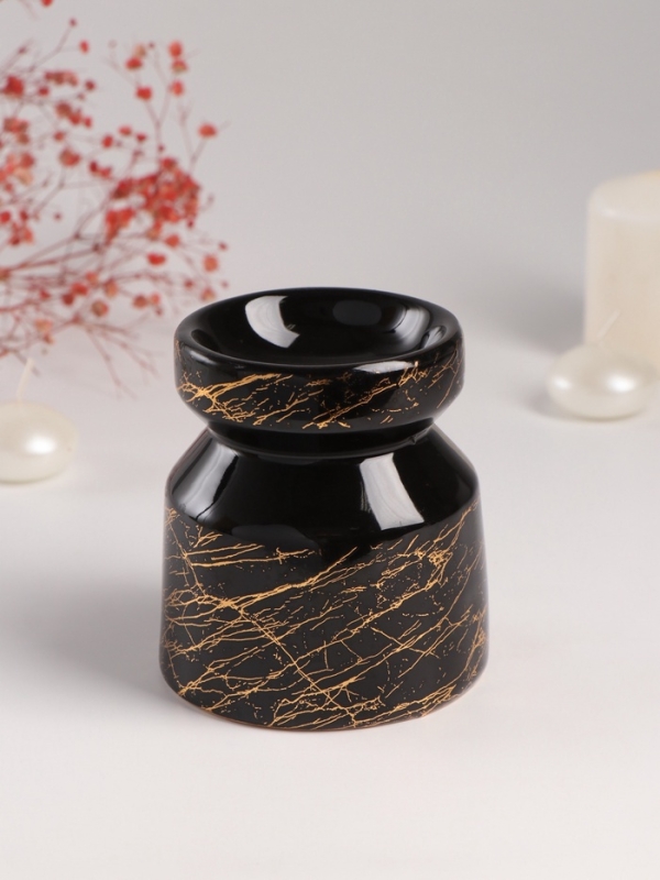 Аромалампа керамика "Чёрный мрамор с золотыми трещинками" 9,8х9,8х11 см