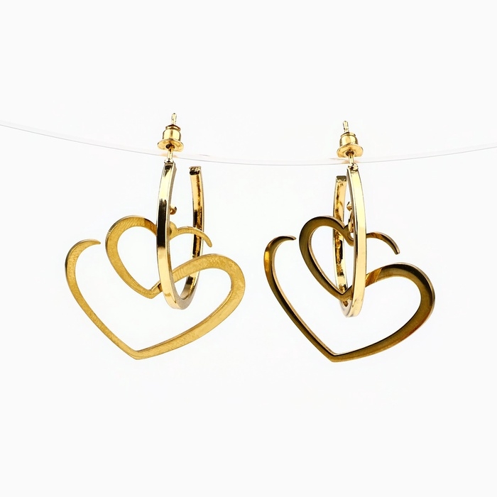 Серьги - кольца с подвесом сердцем &laquo;Для нежного образа&raquo;, 3 см