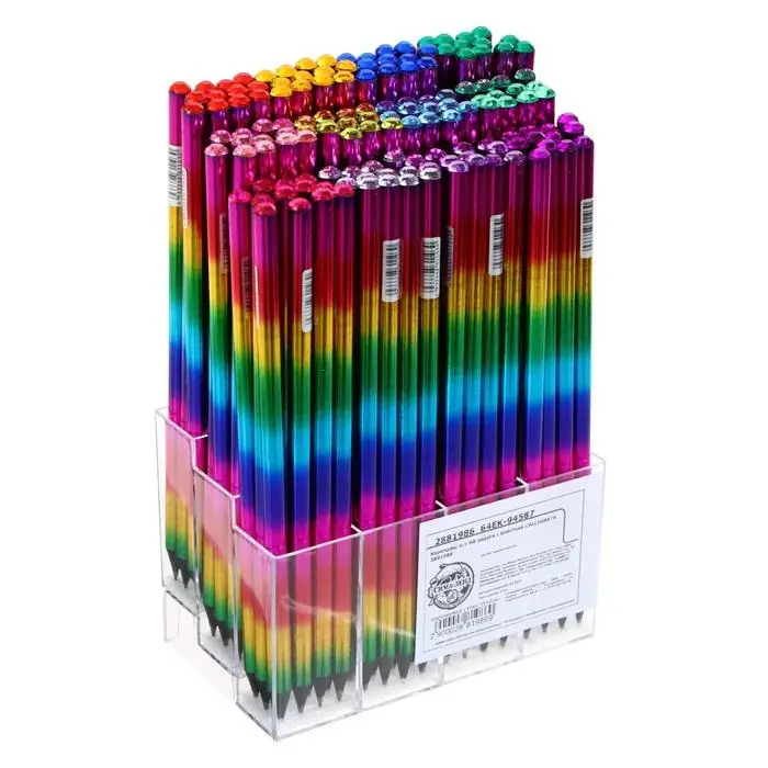 Карандаш чернографитный &laquo;Радуга&raquo; твёрдость НВ, голография, заточенный, со стразой