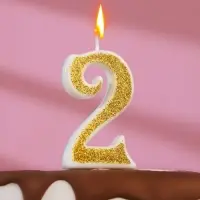 Свеча для торта с блестками &laquo;Цифра 2&raquo;, золотая, 5.2 см